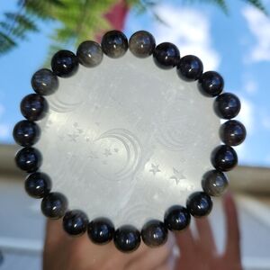 Women's Silver Obsidian Beaded Stretch Bracelet